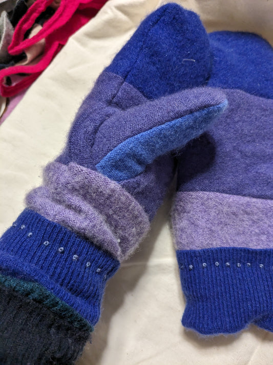 Double cashmere mittens - Blue and Blue and Blue
