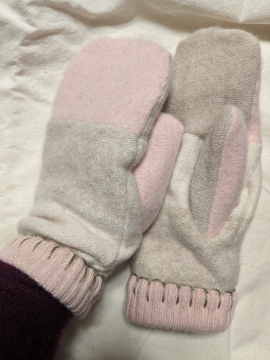 Double layer of cashmere mittens - Pink and subtle colors