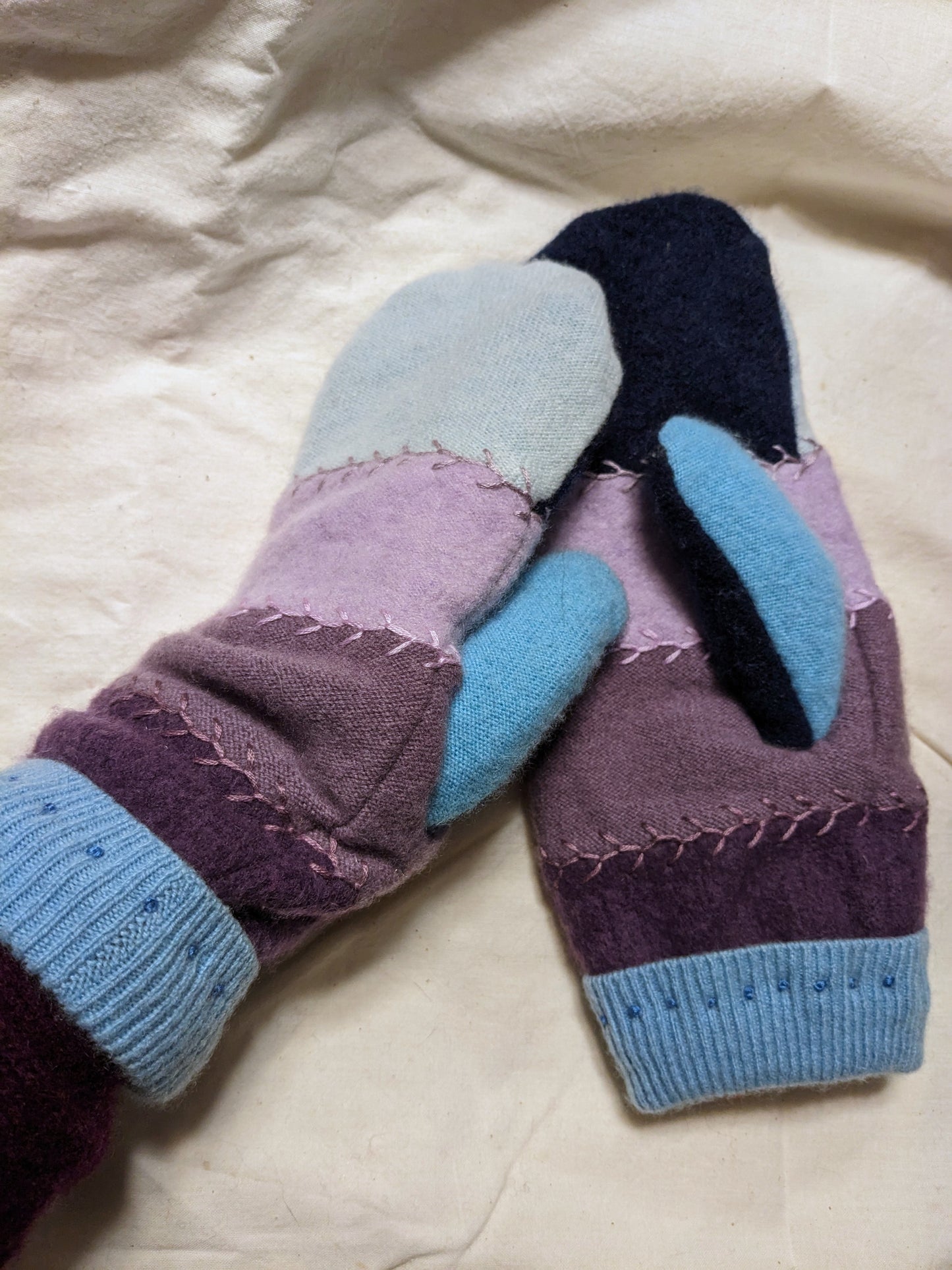 Double Cashmere Mittens - Blue, Maroon, Pink and Purple