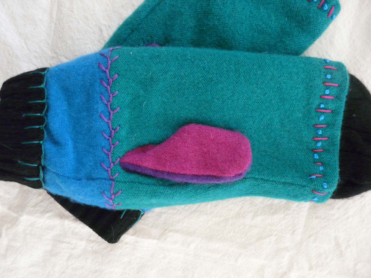 Single cashmere mittens - aqua, pink, and purple
